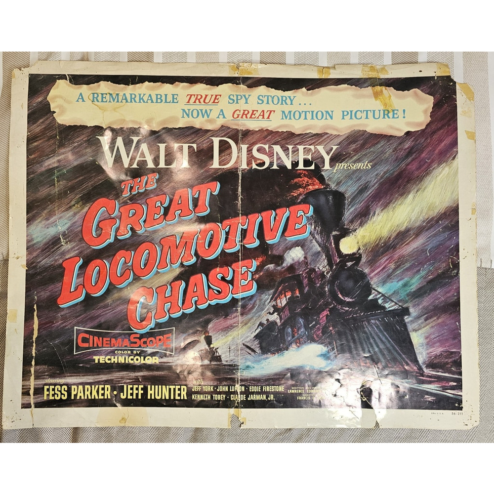 1956 The Great Locomotive Chase Original 22X28 Walt Disney Movie Poster Litho US